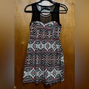 Forever 21 Black, White & Red Geometric Mesh Dress